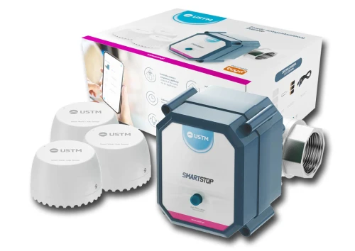 SMARTSTOP1 : Zawór antyzalaniowy 1 cal WiFi na cały dom + 3 czujniki SMARTSTOP1 : Zawór antyzalaniowy 1 cal WiFi na cały dom + 3 czujniki