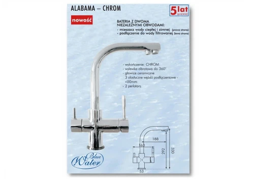 ALABAMA SATYNA : Bateria zlewozmywakowa Blue Water z podejściem na filtr wody ALABAMA SATYNA : Bateria zlewozmywakowa Blue Water z podejściem na filtr wody